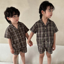 Load image into Gallery viewer, X81998TG-Summer plaid casual short-sleeved shirt + shorts two-piece set