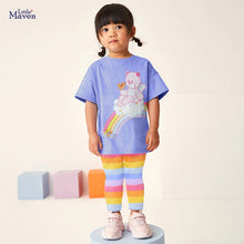 Load image into Gallery viewer, H22137TG-Summer cartoon bear print top + rainbow trousers