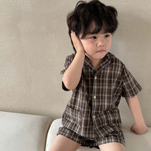 Load image into Gallery viewer, X81998TG-Summer plaid casual short-sleeved shirt + shorts two-piece set