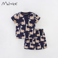 Load image into Gallery viewer, 9563TG-Summer Giraffe Casual Round Neck Top + Shorts Two-piece Set