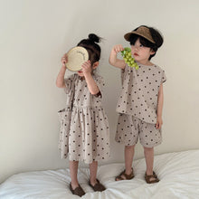 Load image into Gallery viewer, X85239TG-Summer Cotton Dot Girls Dress & Boys Vest Shorts Set