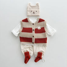 Load image into Gallery viewer, MY7303SE-Autumn and winter fashion striped bear patch open vest