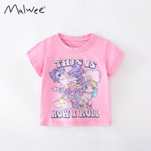 Load image into Gallery viewer, 8115SE-malwee summer European and American children's rainbow horse print round neck short-sleeved top