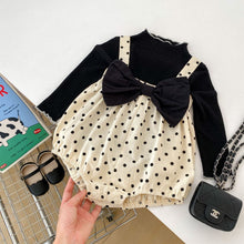 Load image into Gallery viewer, K2796LS-Autumn sweet polka dot bow strap bodysuit + solid color top set & wing tights