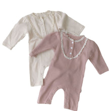 Load image into Gallery viewer, Y9321LS-Long Stand Collar Lace Waffle Jumpsuit