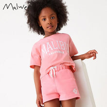 Load image into Gallery viewer, 8350TG-malwee summer European and American children's pink fashionable letter short-sleeved top + shorts two-piece set