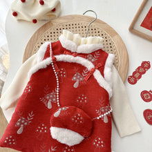 Load image into Gallery viewer, AQ084DS-Winter Quilted Girls New Year Greetings Sleeveless Dress & Inner Top