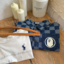 Load image into Gallery viewer, TC0982SE-Autumn cartoon checkerboard Japanese style denim jacket for boys and girls