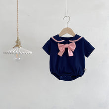 Load image into Gallery viewer, 103924LS- Summer college style lapel bow short-sleeved bodysuit
