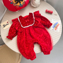 Load image into Gallery viewer, 2306630LS-Autumn and winter double-layer velvet red New Year's greetings dress