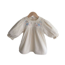 Load image into Gallery viewer, Y6330DS-Autumn Embroidered Lace Edge Cotton Corduroy Long Sleeve Dress