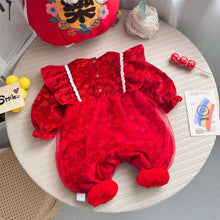 Load image into Gallery viewer, 2306630LS-Autumn and winter double-layer velvet red New Year's greetings dress