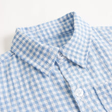 Load image into Gallery viewer, BRS1084LS-Summer Korean style lapel plaid short-sleeved shirt climbing suit