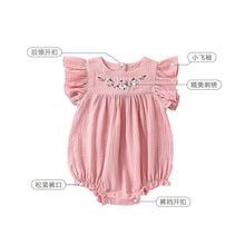 Load image into Gallery viewer, D23110-Summer embroidery sweet and cute small flying sleeve baby crawling clothes