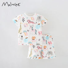 Load image into Gallery viewer, 9511TG-Summer European and American children's casual animal print round neck short-sleeved top + elastic shorts set