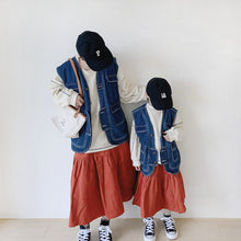 Load image into Gallery viewer, 22059SE-Japanese parent-child mid-length denim vest top
