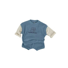 Load image into Gallery viewer, Y8382TG-Autumn waffle print bear fake two-piece top + casual shorts set