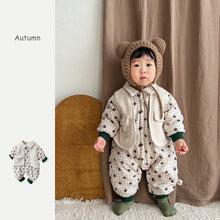 將圖片載入圖庫檢視器 2304617LS-北歐風加絨加厚格紋卡通印花假兩件爬服