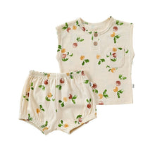 Load image into Gallery viewer, D24329TG-Summer Nordic style pure cotton sleeveless vest + shorts printed two-piece set