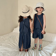 Load image into Gallery viewer, X85227TG-Casual children's summer denim sister and brother suit