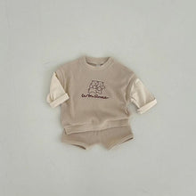 Load image into Gallery viewer, Y8382TG-Autumn waffle print bear fake two-piece top + casual shorts set