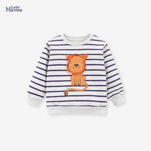 Load image into Gallery viewer, HC1108SE-Little maven children's long-sleeved striped round neck plus velvet sweatshirt