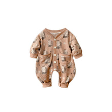 Load image into Gallery viewer, 2303307LS-Autumn cartoon baby zebra full print long romper