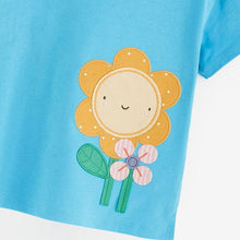 Load image into Gallery viewer, 9526TG-Summer European and American children's casual round neck short-sleeved sunflower top + elastic waist striped pants two-piece set