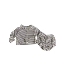 Load image into Gallery viewer, Y8379TG-Korean style lapel striped waffle cardigan top + pants set