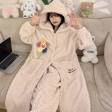 Load image into Gallery viewer, 2275JG-Autumn and winter coral fleece thick long nightgown + trousers home two-piece set