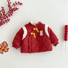 Load image into Gallery viewer, AL758LS-Winter baby quilted thickened hooded New Year's greetings romper & coat