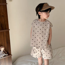 Load image into Gallery viewer, X85239TG-Summer Cotton Dot Girls Dress & Boys Vest Shorts Set