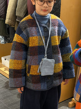 Load image into Gallery viewer, 2025D204SE-冬季韓版拼色格子加厚開襟排釦外套