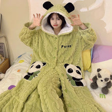 Load image into Gallery viewer, 2275JG-Autumn and winter coral fleece thick long nightgown + trousers home two-piece set