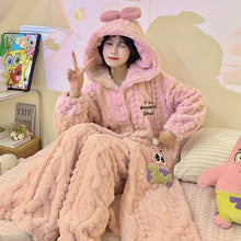 Load image into Gallery viewer, 2275JG-Autumn and winter coral fleece thick long nightgown + trousers home two-piece set