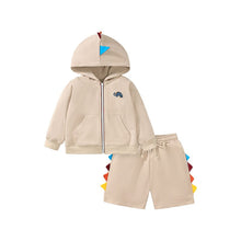 Load image into Gallery viewer, 22050TG-Little maven autumn long-sleeved cotton dinosaur hooded pullover top + shorts two-piece set