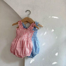Load image into Gallery viewer, <Taiwan Pavilion> Y9419LS- Summer Plaid Lotus Leaf Sling Bodysuit