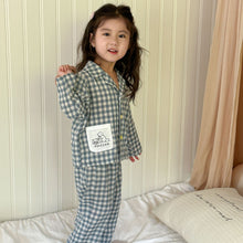 Load image into Gallery viewer, QJ240099JG-Autumn pure cotton plaid long-sleeved top + trousers home set
