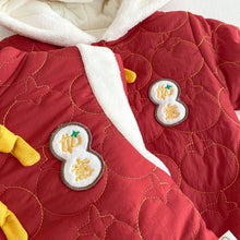 Load image into Gallery viewer, AL758LS-Winter baby quilted thickened hooded New Year's greetings romper & coat