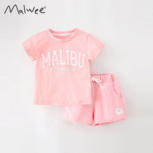 Load image into Gallery viewer, 8350TG-malwee summer European and American children's pink fashionable letter short-sleeved top + shorts two-piece set