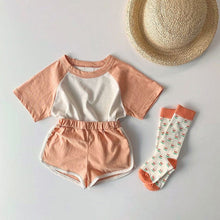 Load image into Gallery viewer, Y8225TG-Summer contrast color short-sleeved top + shorts two-piece set