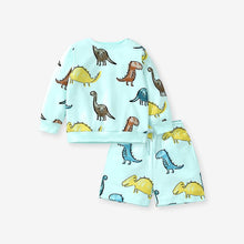Load image into Gallery viewer, 22071TG-Little maven European and American autumn boys' cotton long-sleeved dinosaur top + shorts set