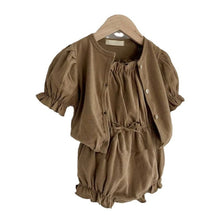 Load image into Gallery viewer, Y7421TG-Summer thin breathable cotton love jacquard sling jumpsuit + flower bud sleeve cardigan two-piece set