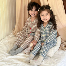 Load image into Gallery viewer, QJ240099JG-Autumn pure cotton plaid long-sleeved top + trousers home set