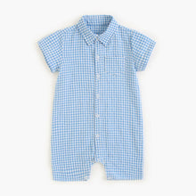 Load image into Gallery viewer, BRS1084LS-Summer Korean style lapel plaid short-sleeved shirt climbing suit