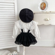 Load image into Gallery viewer, H10088LS-Spring Korean solid color large lapel shirt & suspender pants & beret