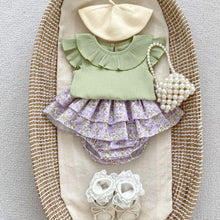 Load image into Gallery viewer, H10096SE- Summer flying sleeves lotus leaf collar solid color ribbed top & floral pants