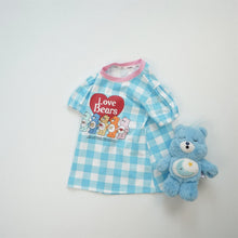 將圖片載入圖庫檢視器 24067DS-夏季純棉熊熊短袖格子連衣裙【許願款】