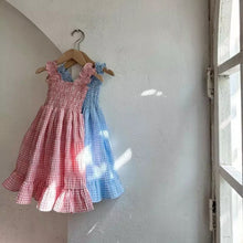 Load image into Gallery viewer, Y6407DS-Summer plaid lotus leaf suspender skirt