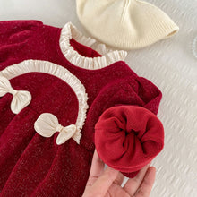 Load image into Gallery viewer, H10352LS-Winter Plus Velvet New Year Bowknot Bodysuit